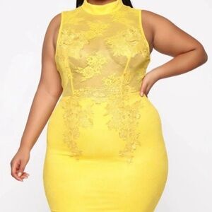 Fashion Nova Vibrant Yellow Lace Dress